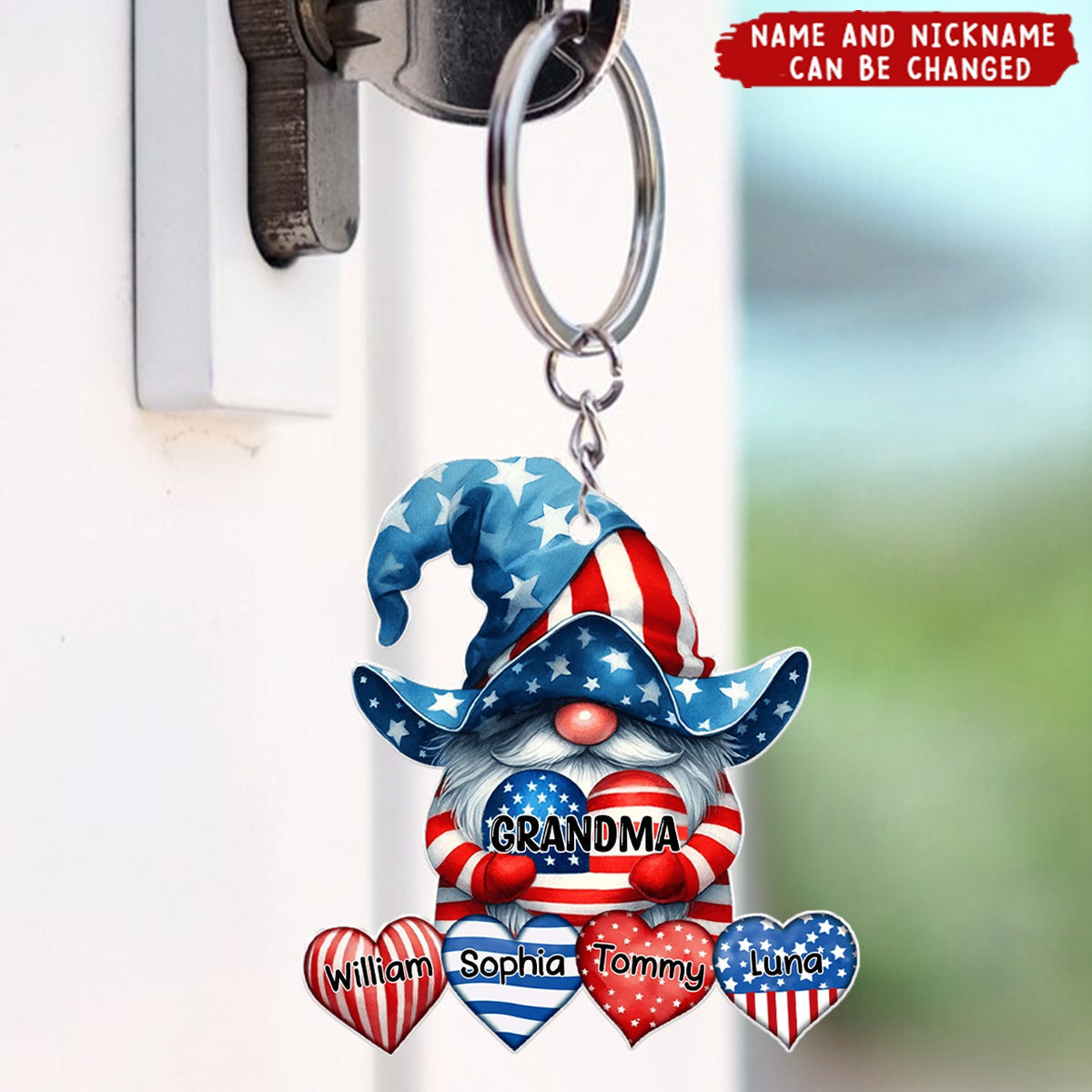 4th of July Dwarf Grandma With Sweetheart Grandkids Personalized Acrylic Keychain