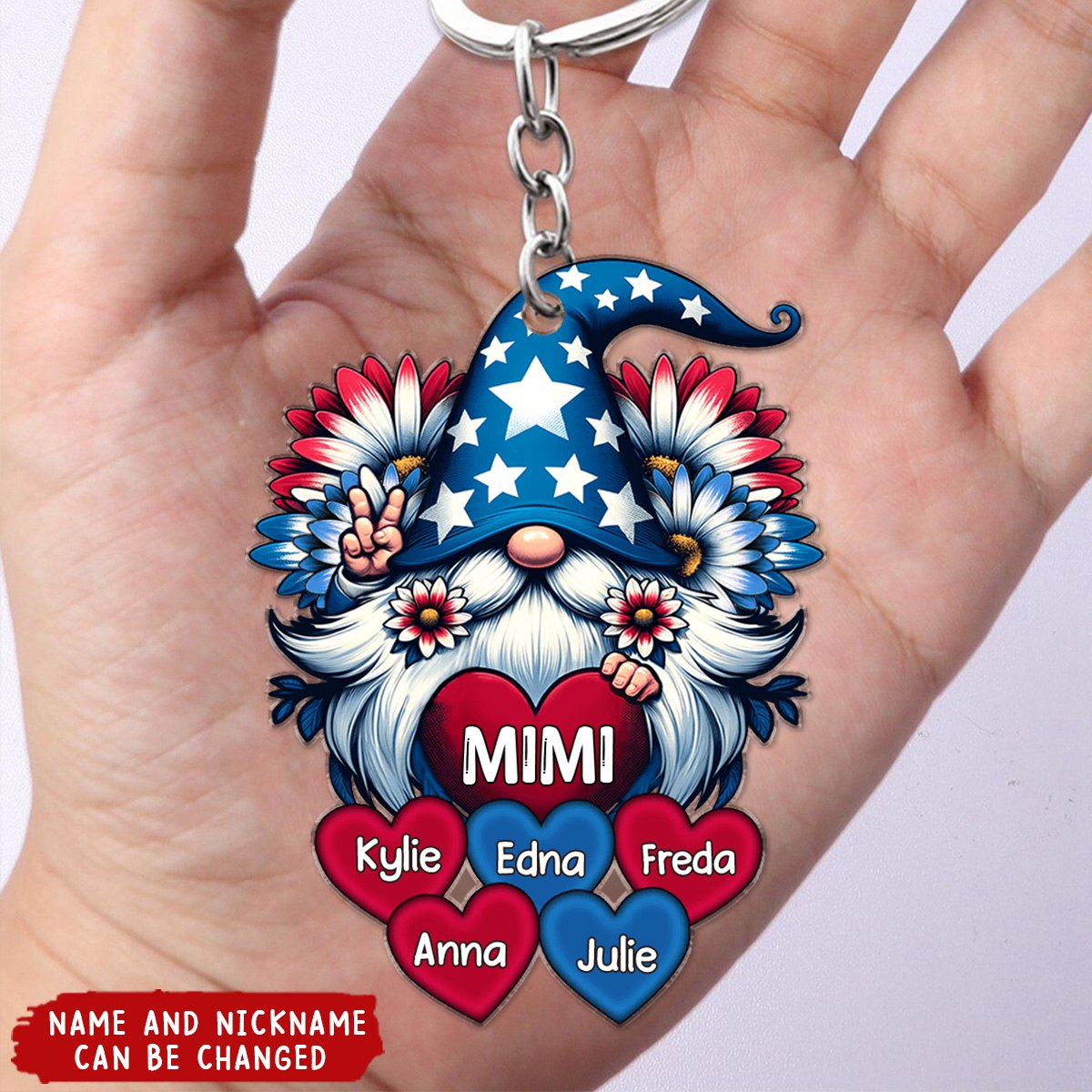 4th of July Dwarf Nana Auntie Mom Little Sweet Heart Kids Personalized Keychain