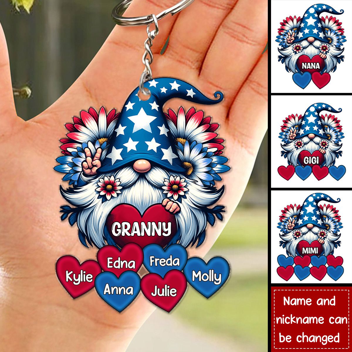 4th of July Dwarf Nana Auntie Mom Little Sweet Heart Kids Personalized Keychain