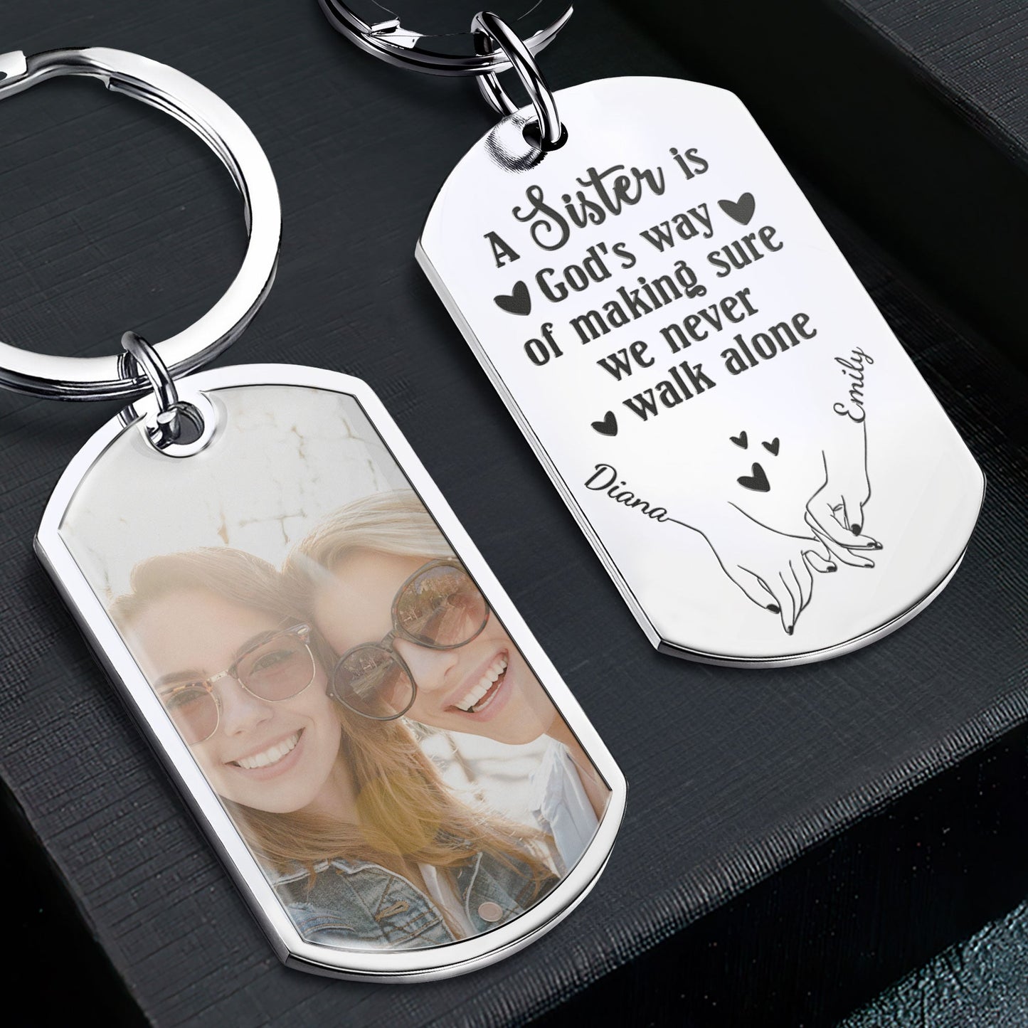 (Photo Inserted) A Sister Is God¡¯s Way - Personalized Engraved Stainless Steel Keychain